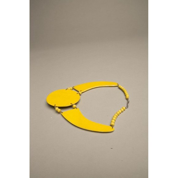 Yellow Statement Necklace Vintage Handmade Jewelry - Picture 3 of 6